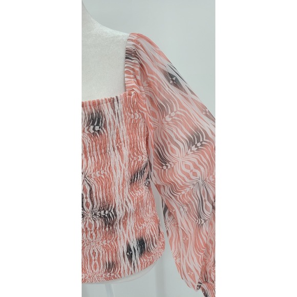 Anthropologie Coquette Smocked Square Neck Blouse Large Long Sleeve Pink Fairy - Picture 2 of 13